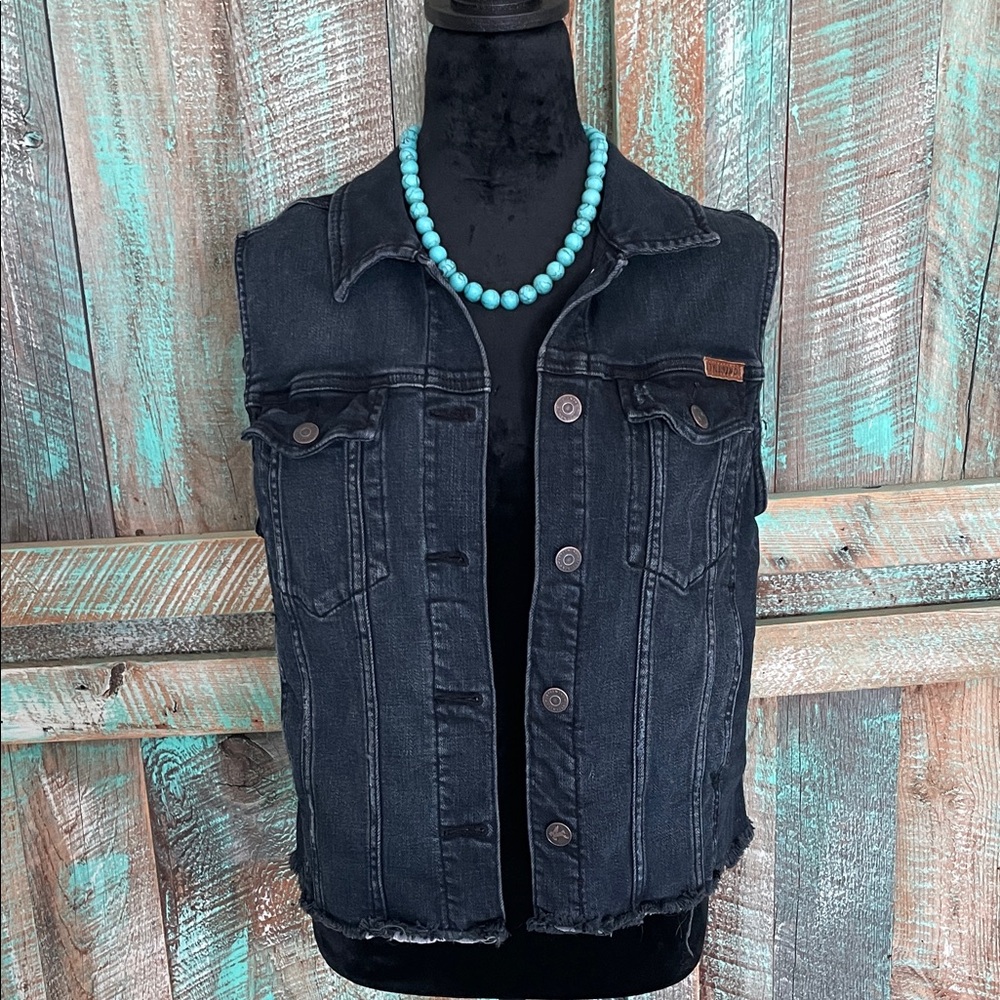 Idyllwind Womens Black Jean Jacket Vest size medium NWOT